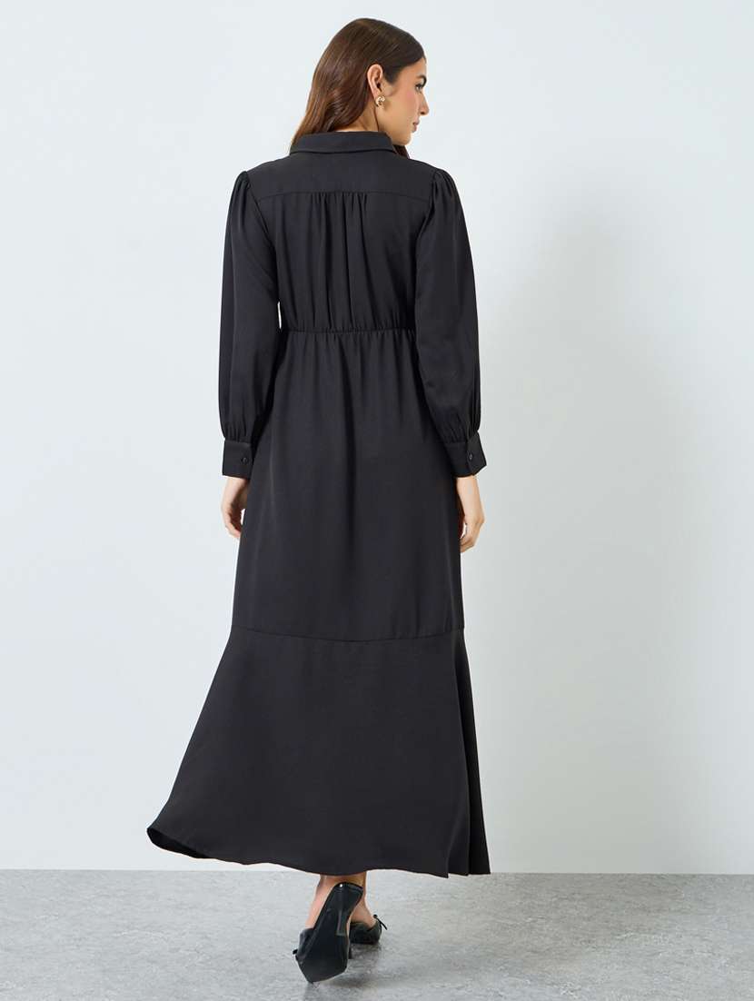 women solid puff sleeve fit & flared dress  - 22397878 -  Standard Image - 3