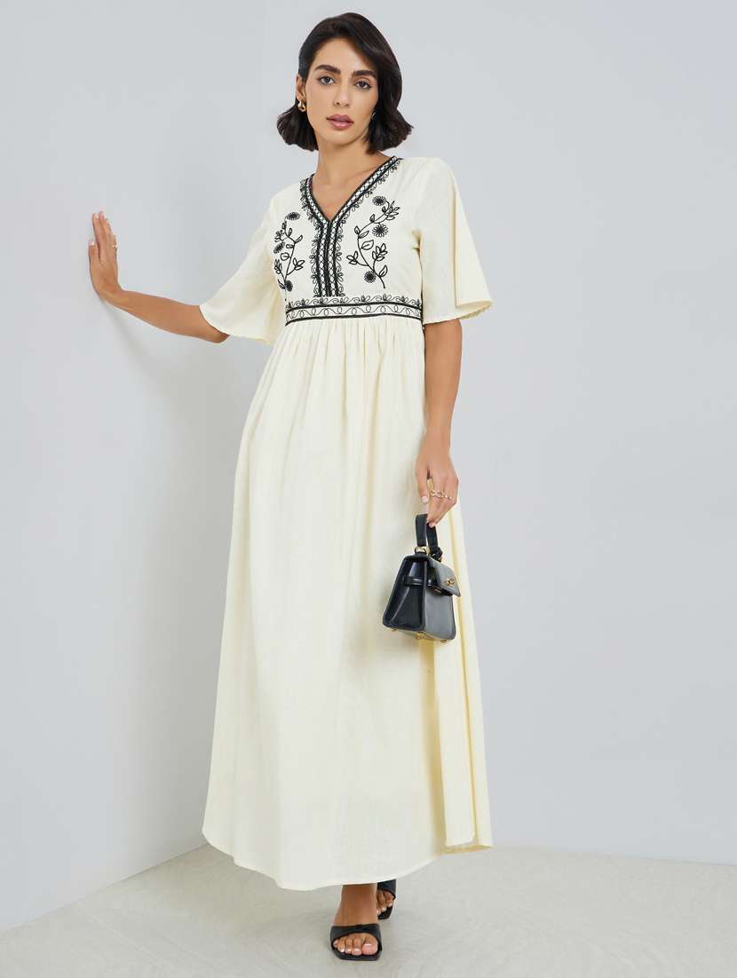 women embroidered flared fit & flare dress