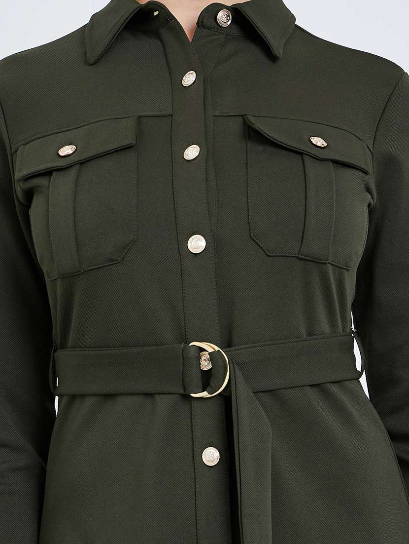 women solid collared long sleeve shirt dress - 22397885 -  Standard Image - 3