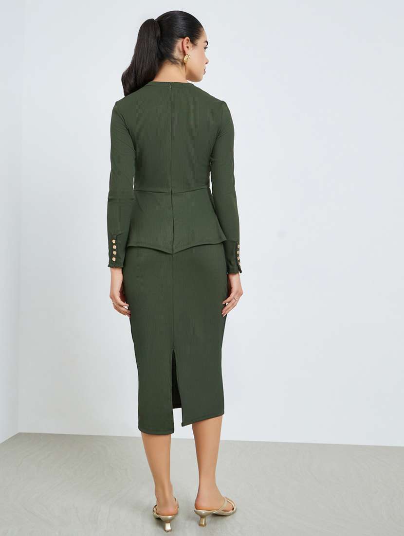women solid long sleeve peplum dress - 22397889 -  Standard Image - 3
