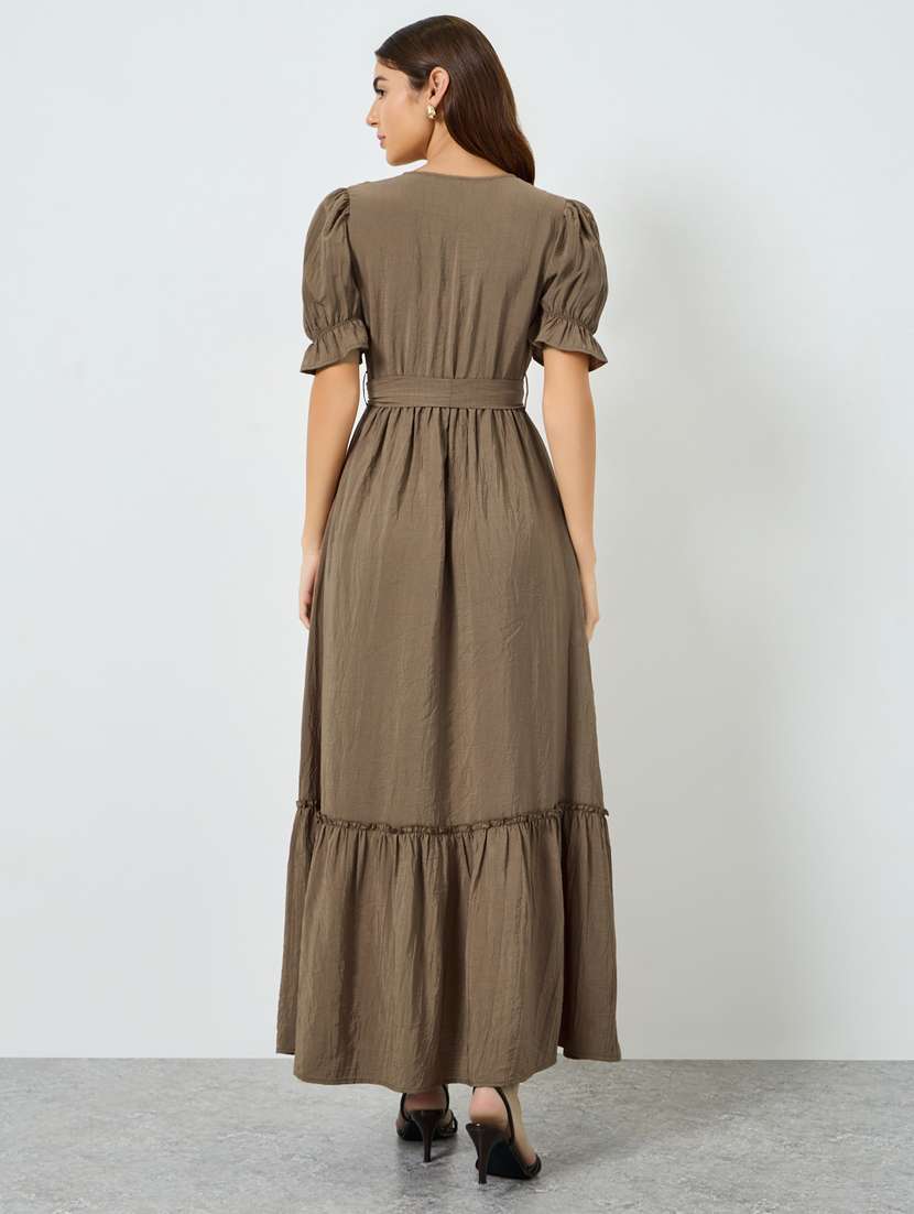 women solid puff sleeve tiered dress - 22397896 -  Standard Image - 3