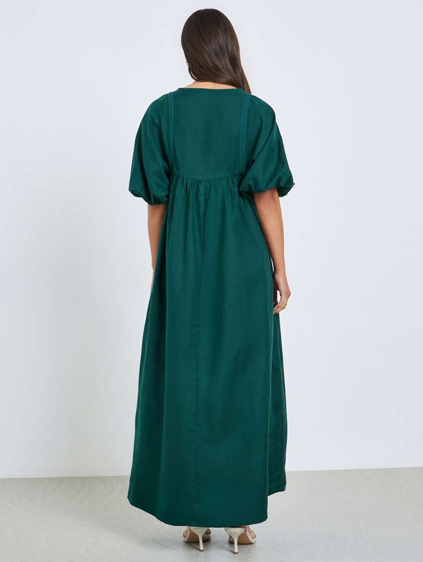 women solid puff sleeve maxi a-line dress - 22397898 -  Standard Image - 3