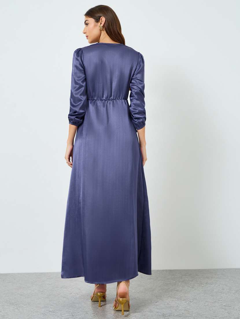 women solid long sleeve wrap dress - 22397900 -  Standard Image - 3