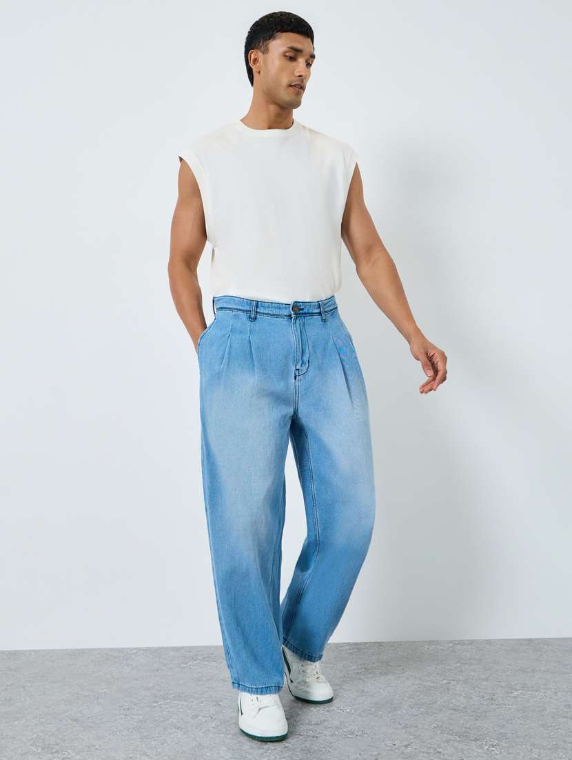 men washed mid rise full length baggy jeans - 22397955 -  Standard Image - 3