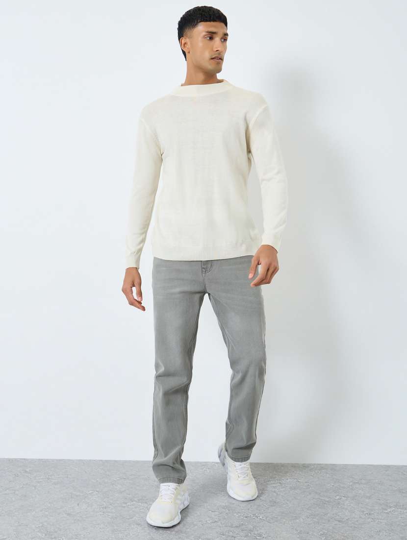 men plain mid rise full length tapered jeans - 22397958 -  Standard Image - 3