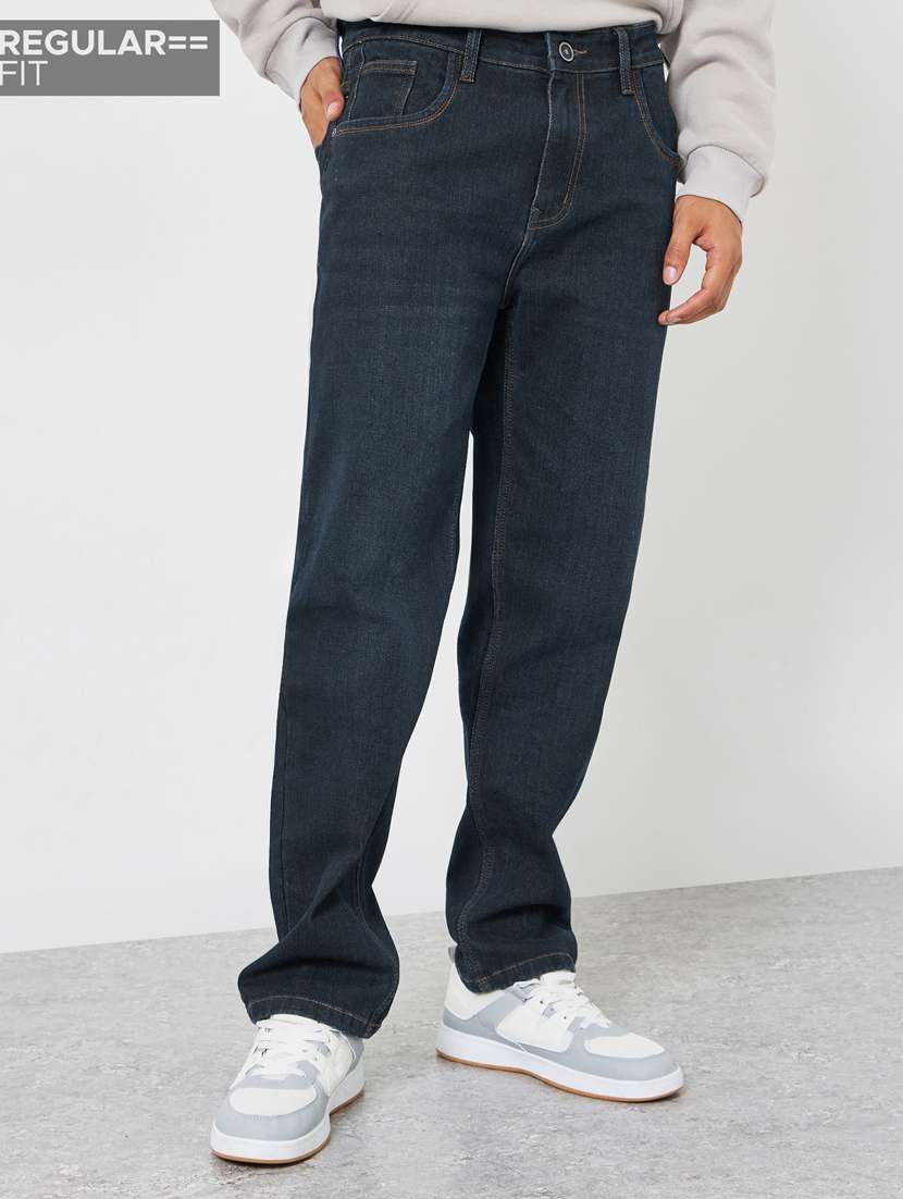 men plain mid rise full length tapered jeans