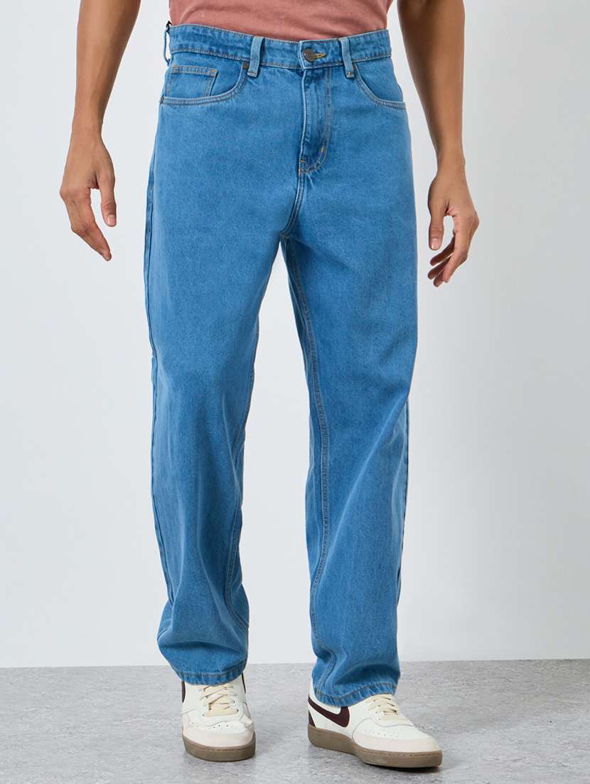 men plain mid rise full length straight jeans