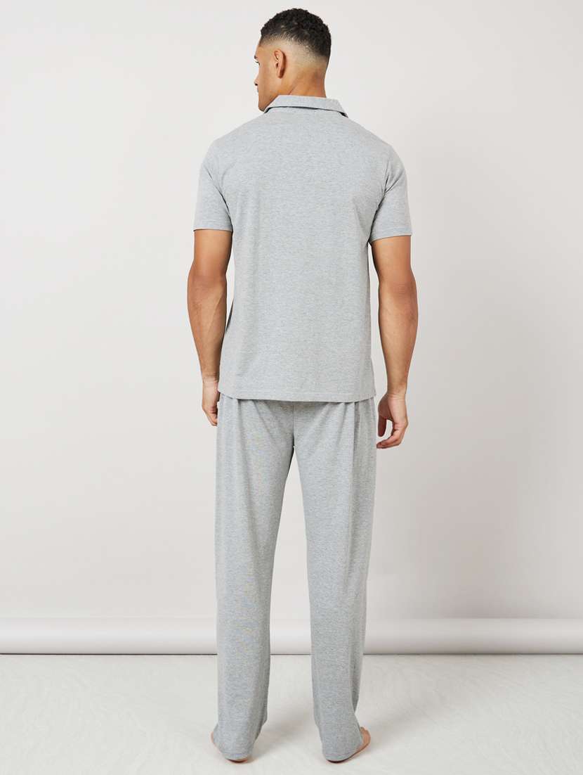 men solid short sleeve sleepwear top bottom set  - 22398011 -  Standard Image - 3