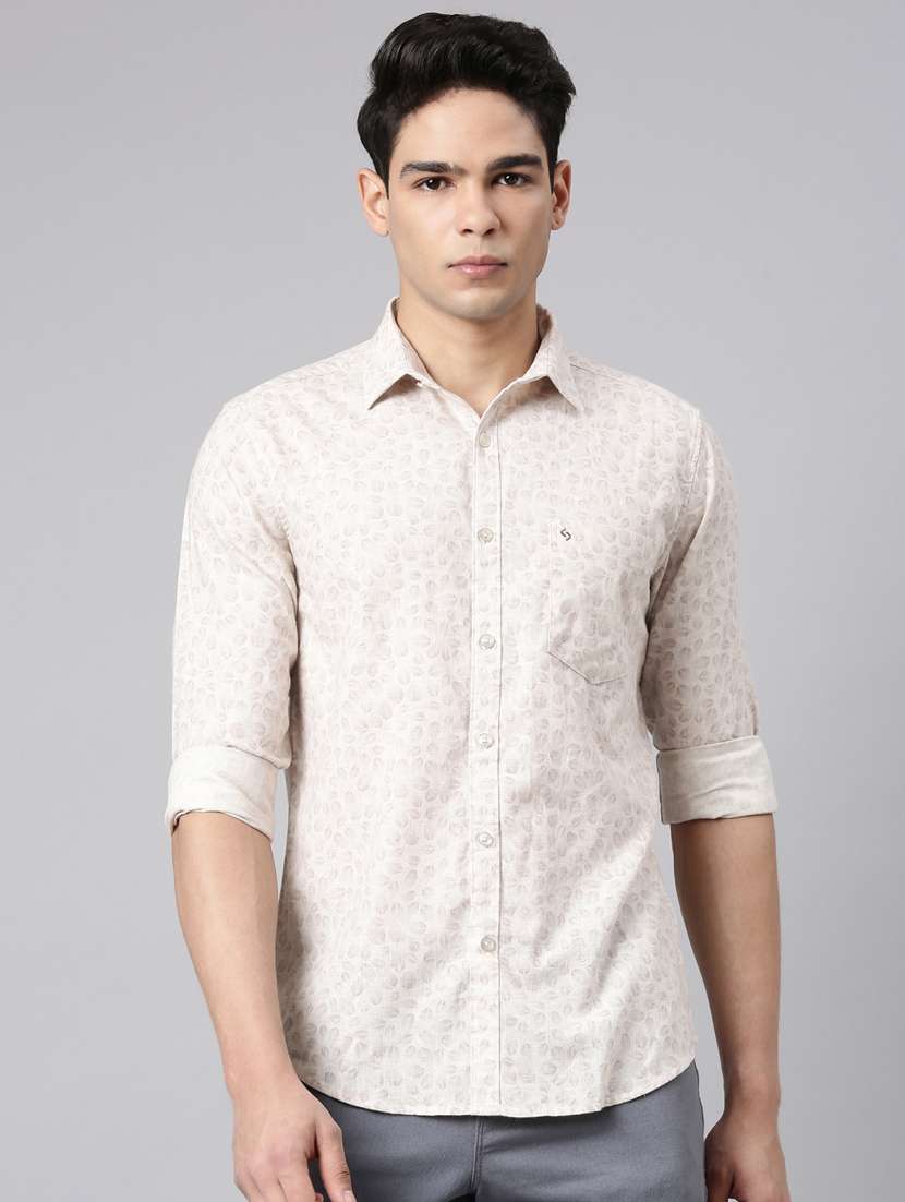 men printed long sleeve slim fit casual shirt