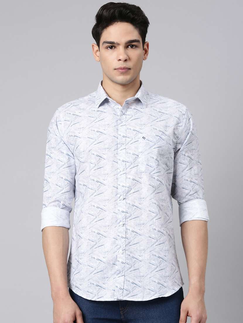 men printed long sleeve slim fit casual shirt