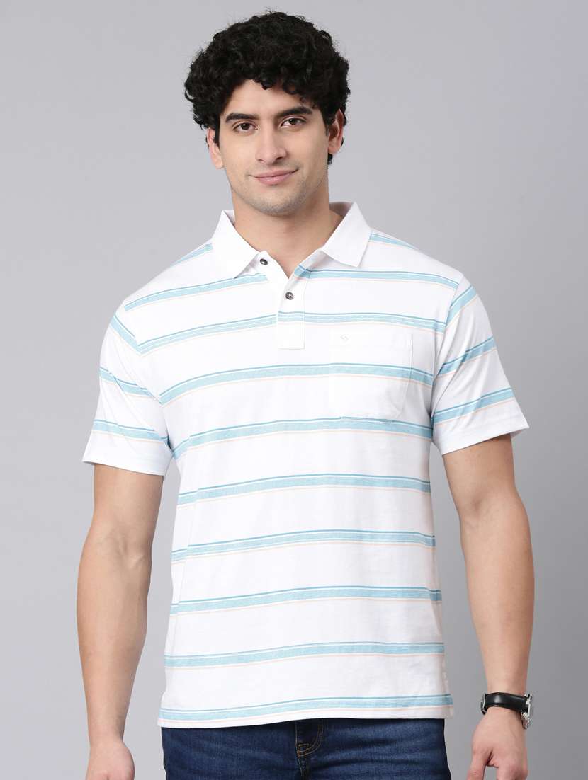 men striped short sleeve regular fit polo t-shirt
