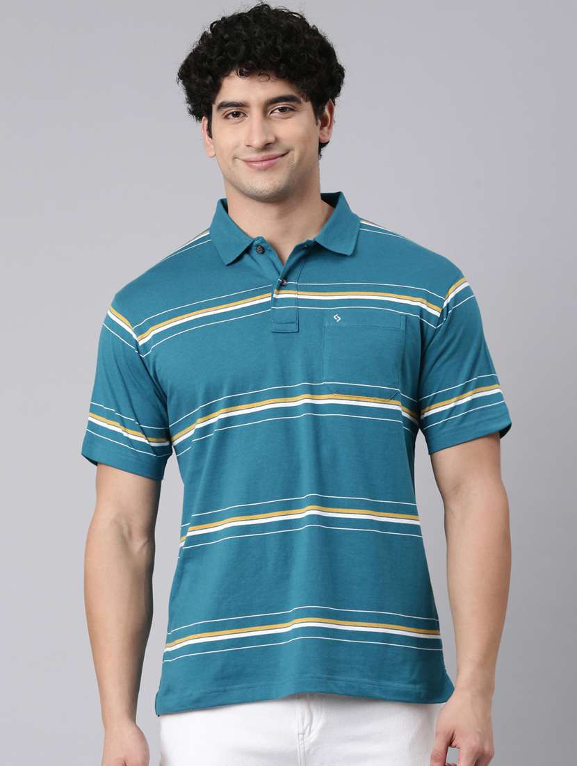 men striped short sleeve regular fit polo t-shirt