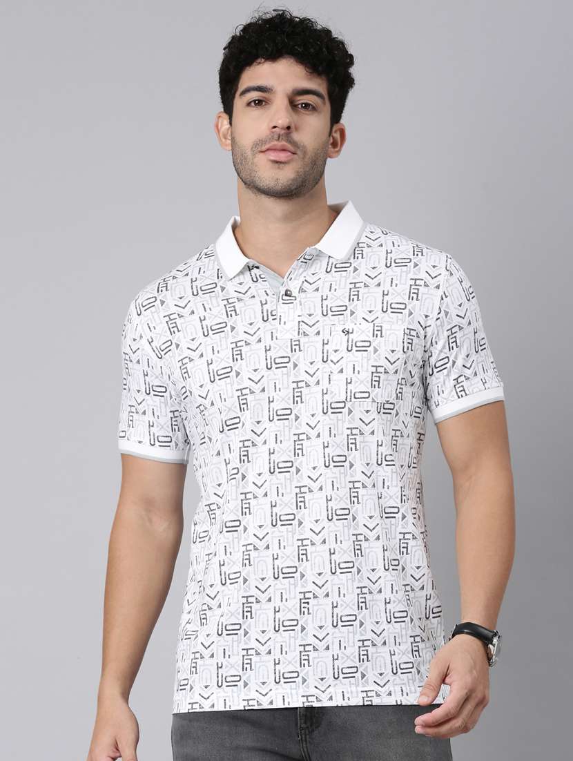 men printed short sleeve regular fit polo t-shirt