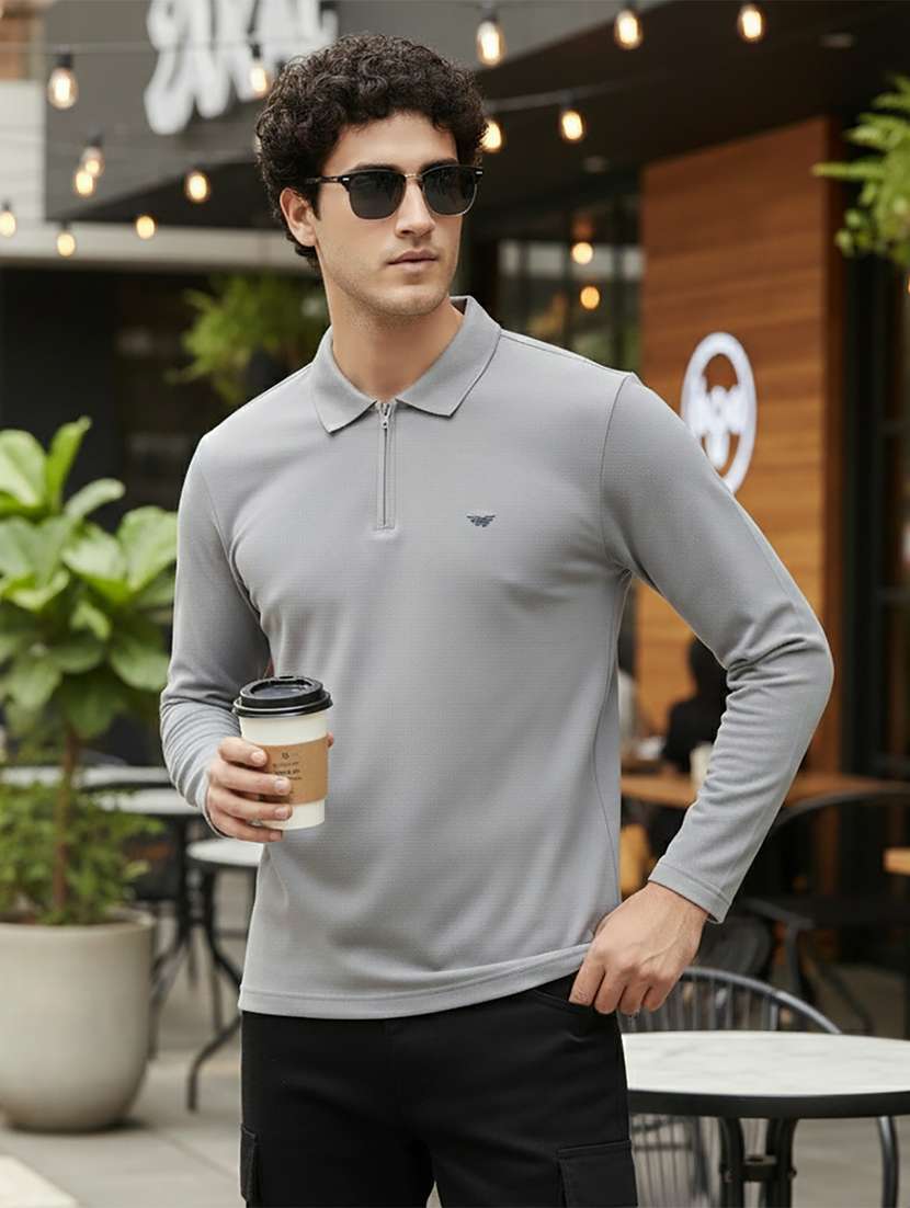 men solid long sleeve regular fit polo t-shirt