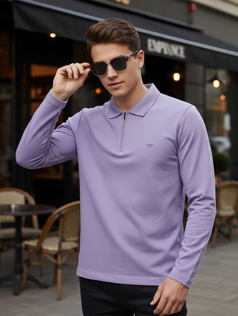men solid long sleeve regular fit polo t-shirt