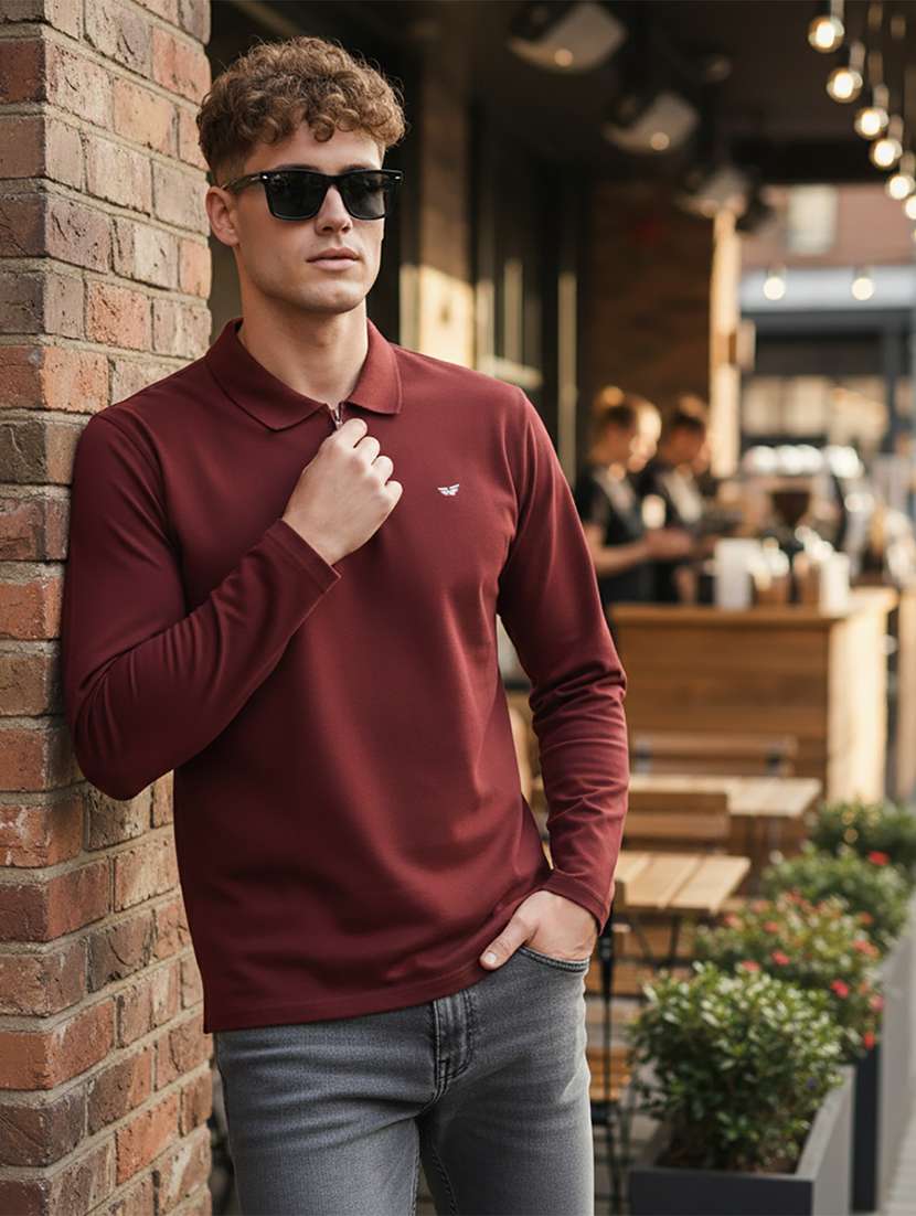 men solid long sleeve regular fit polo t-shirt