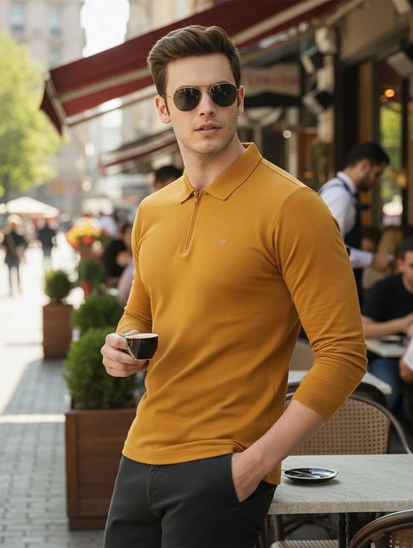 men solid long sleeve regular fit polo t-shirt