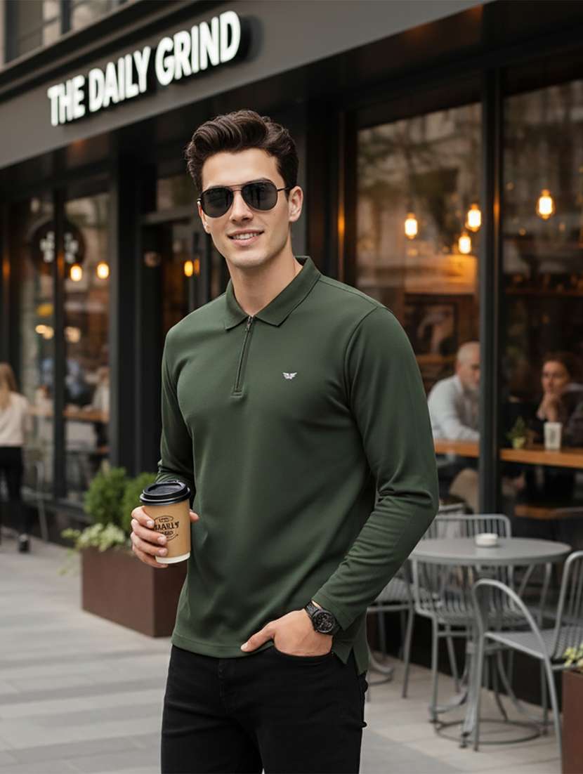 men solid long sleeve regular fit polo t-shirt