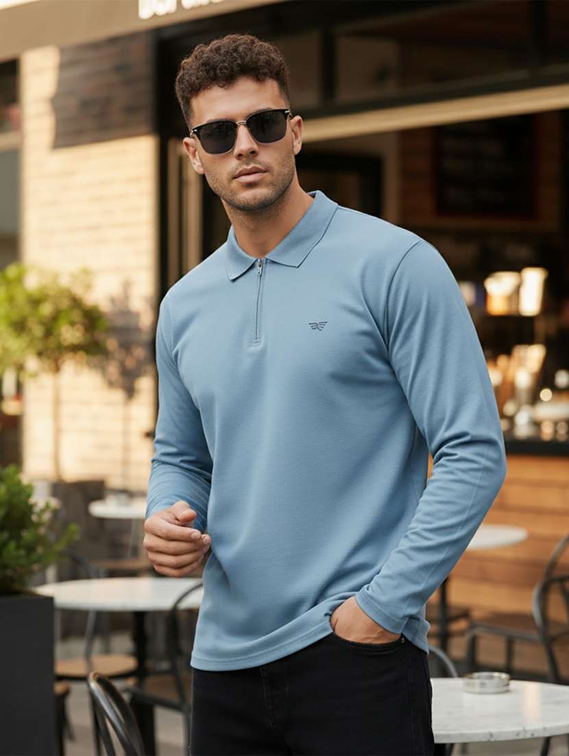 men solid long sleeve regular fit polo t-shirt