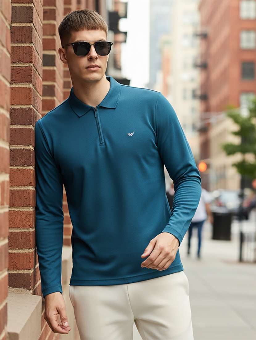 men solid long sleeve regular fit polo t-shirt