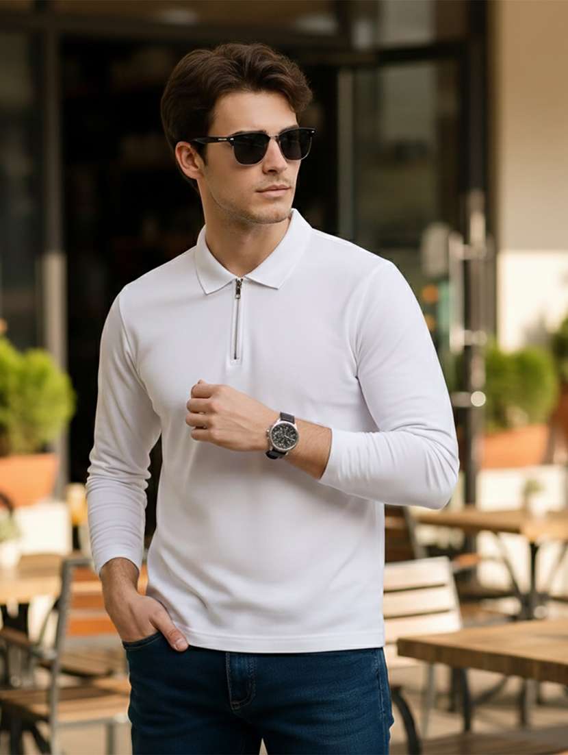 men solid long sleeve regular fit polo t-shirt