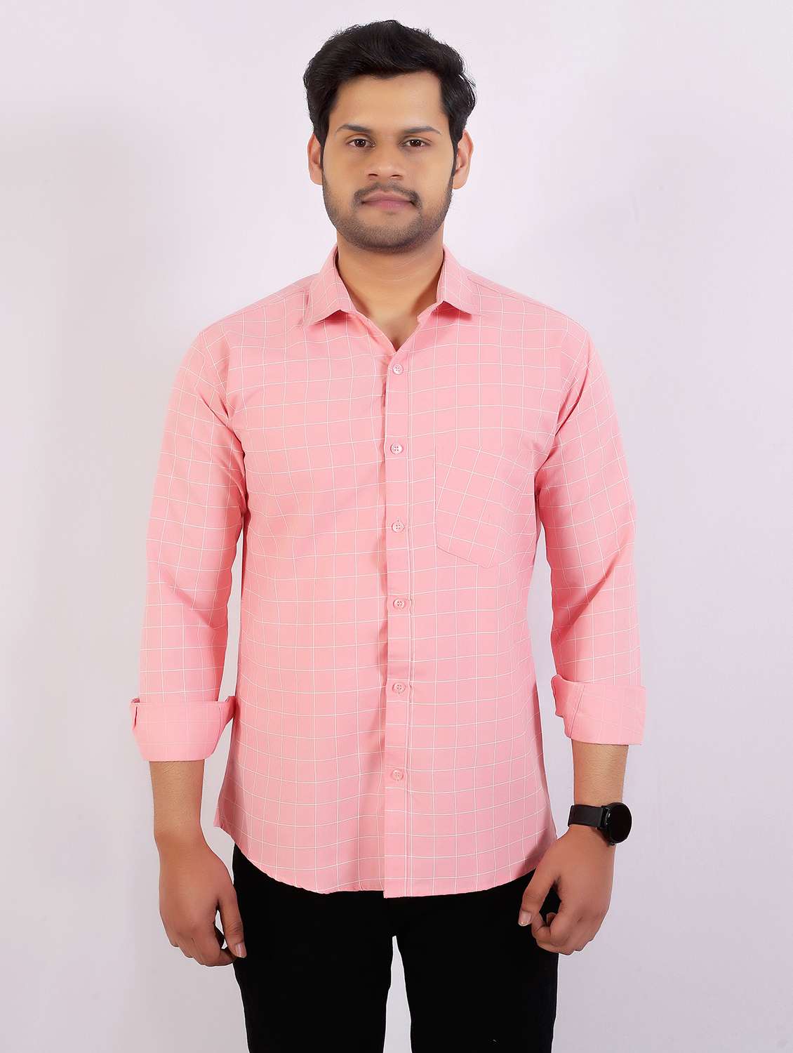 men checkered long sleeve regular fit casual shirt