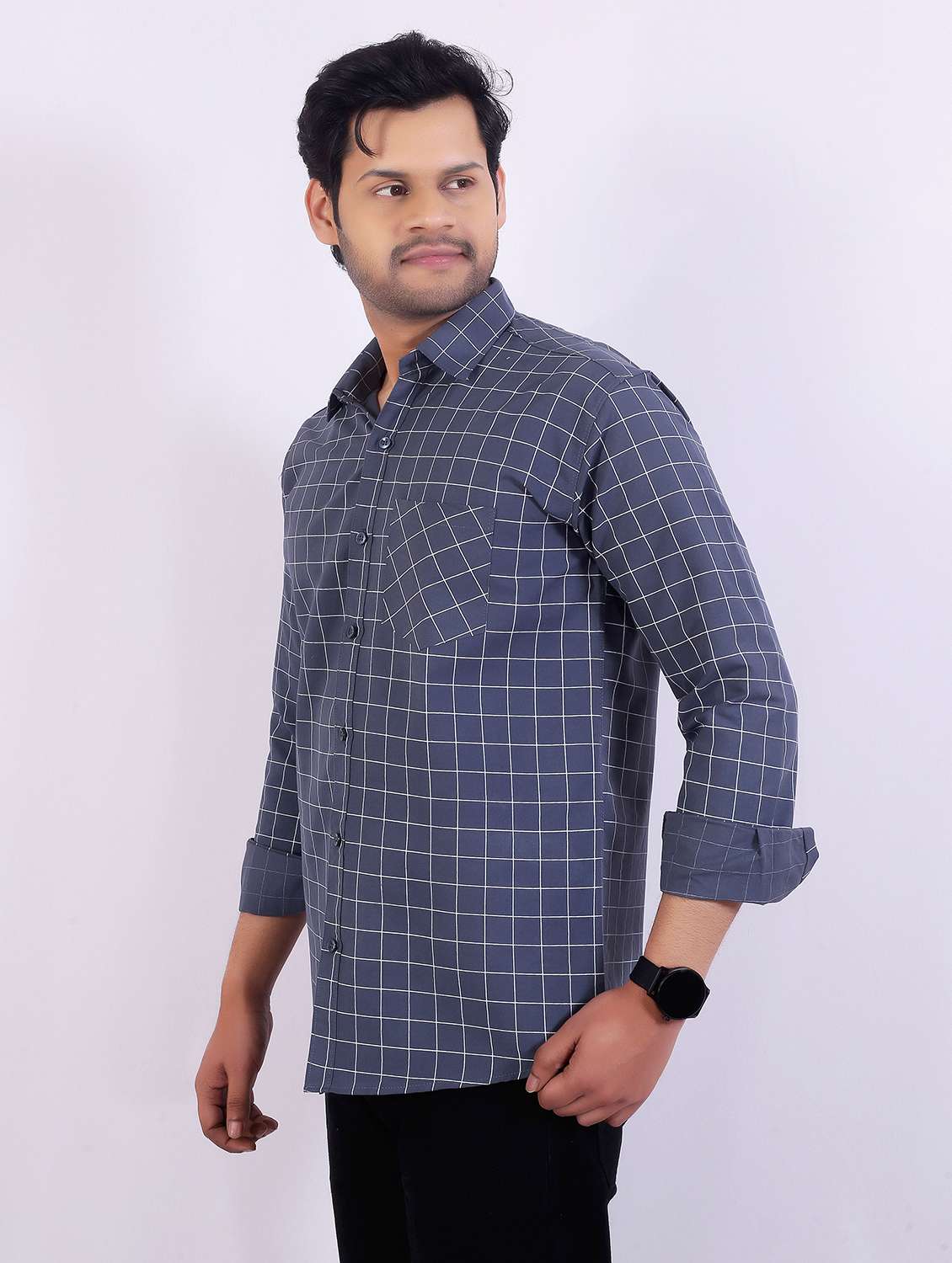 men checkered long sleeve regular fit casual shirt - 22399105 -  Standard Image - 3
