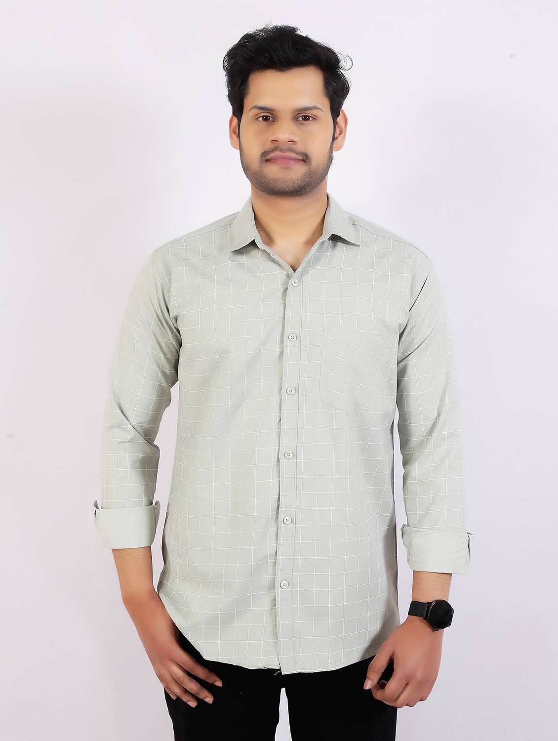 men checkered long sleeve regular fit casual shirt