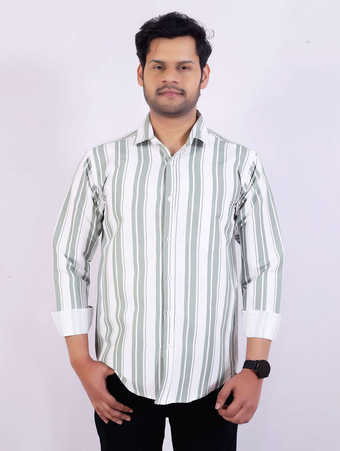 men striped long sleeve regular fit casual shirt