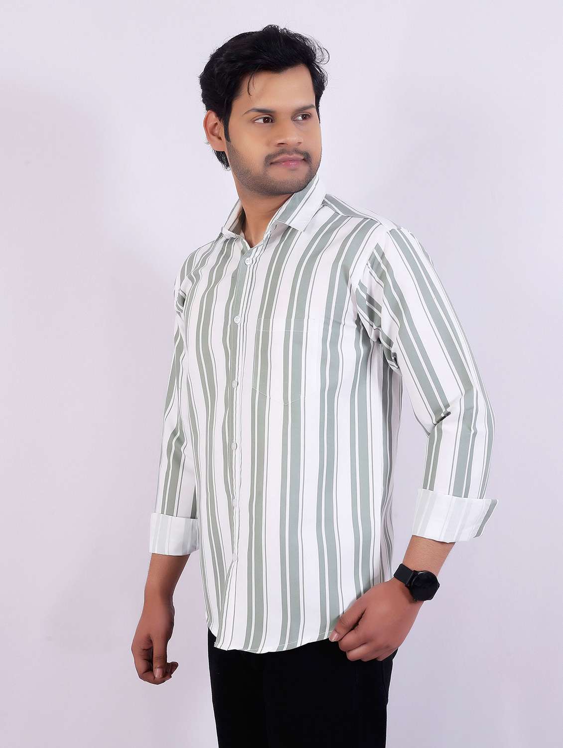 men striped long sleeve regular fit casual shirt - 22399107 -  Standard Image - 3