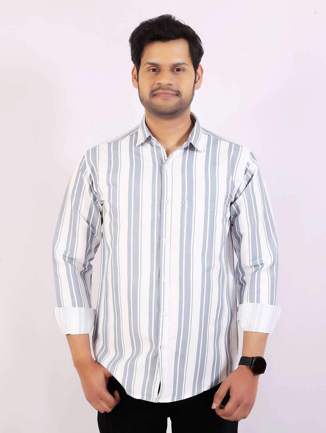 men striped long sleeve regular fit casual shirt