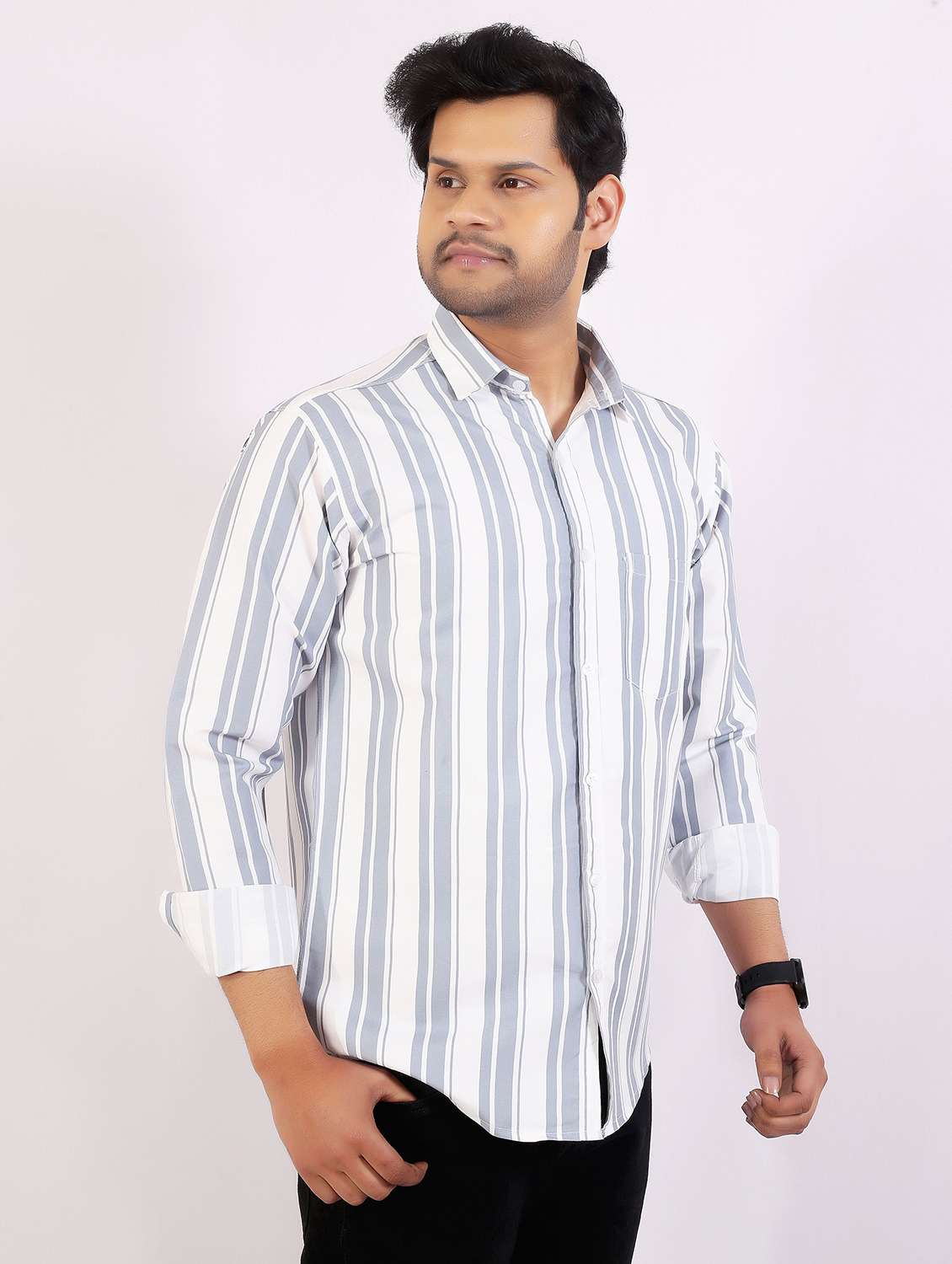 men striped long sleeve regular fit casual shirt - 22399108 -  Standard Image - 3