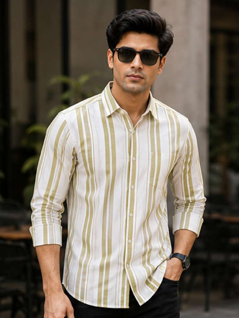 men striped long sleeve regular fit casual shirt