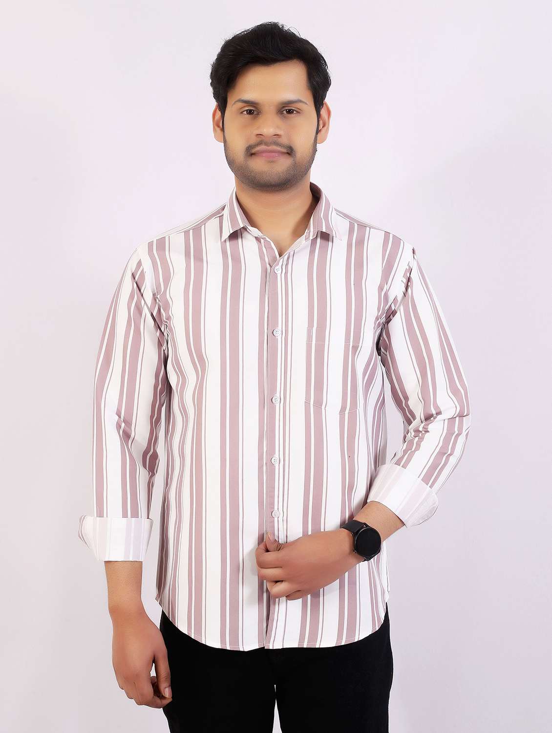 men striped long sleeve regular fit casual shirt