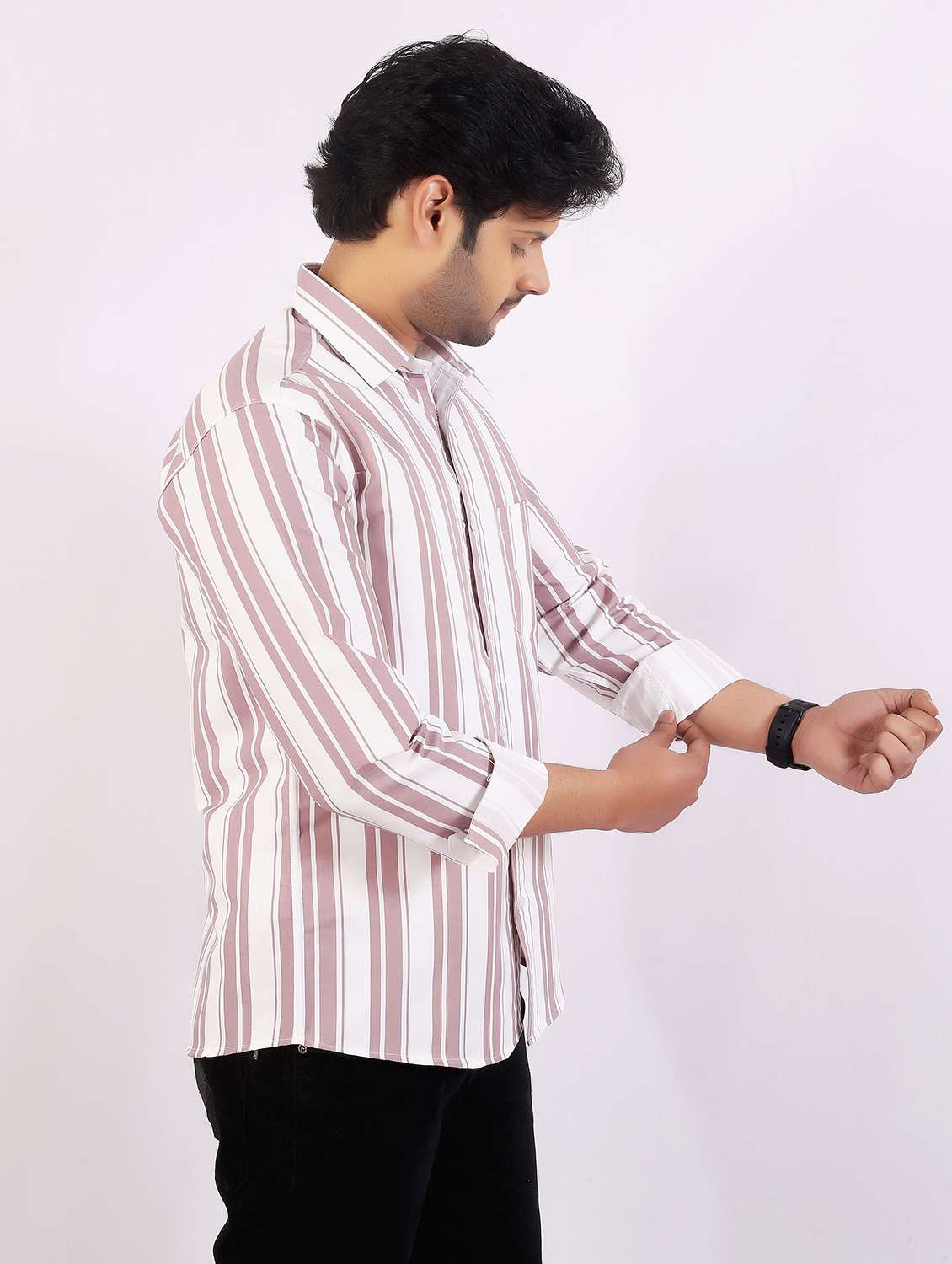 men striped long sleeve regular fit casual shirt - 22399114 -  Standard Image - 3
