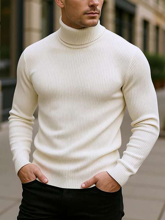 men self design long sleeve slim fit pullover
