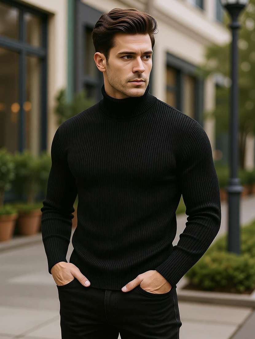 men self design long sleeve slim fit pullover