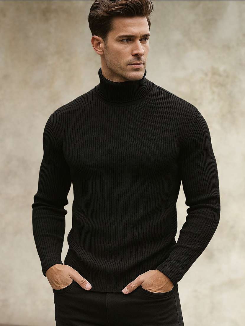 men self design long sleeve slim fit pullover