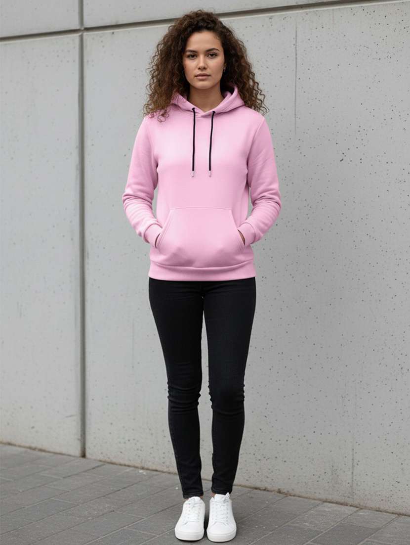 women solid long sleeve hooded sweatshirt - 22399229 -  Standard Image - 3