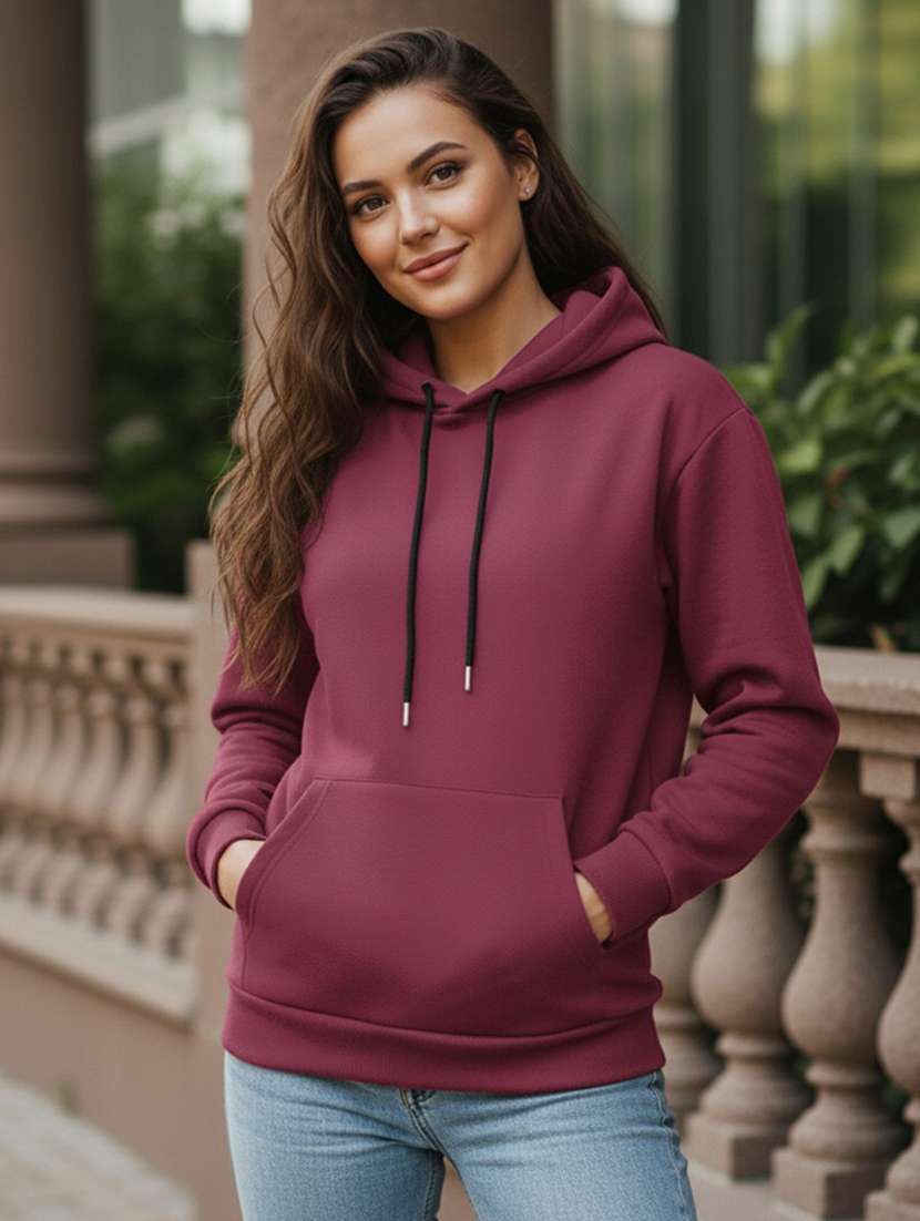 women solid long sleeve hooded sweatshirt