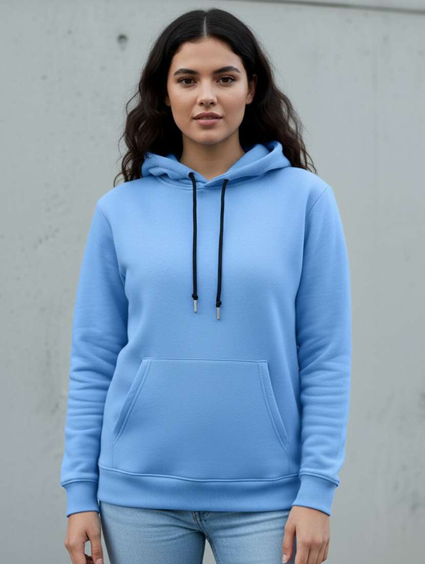 women solid long sleeve hooded sweatshirt