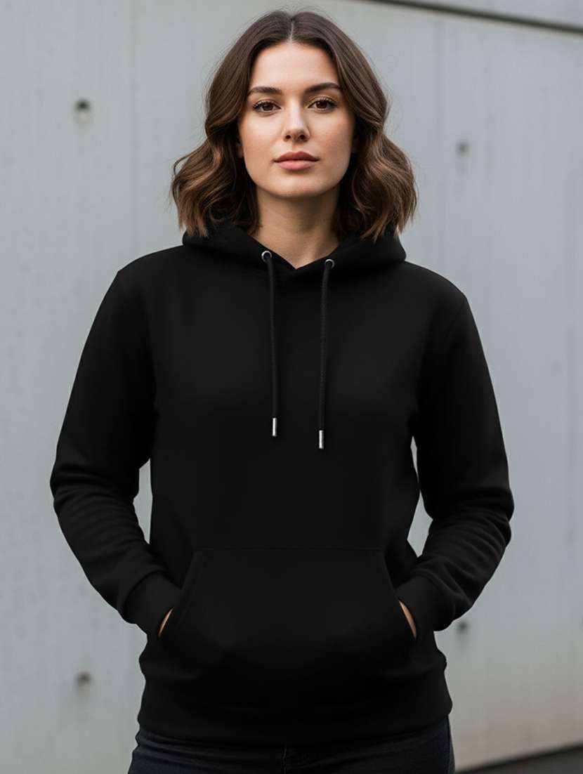 women solid long sleeve hooded sweatshirt