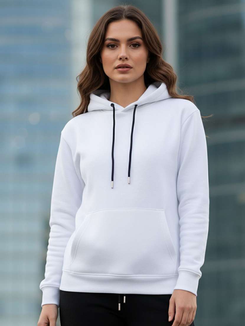 women solid long sleeve hooded sweatshirt