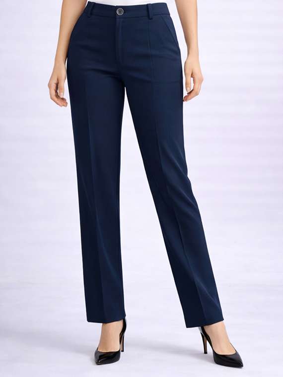 women solid high rise straight trouser
