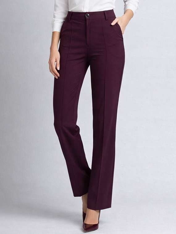women solid high rise straight trouser
