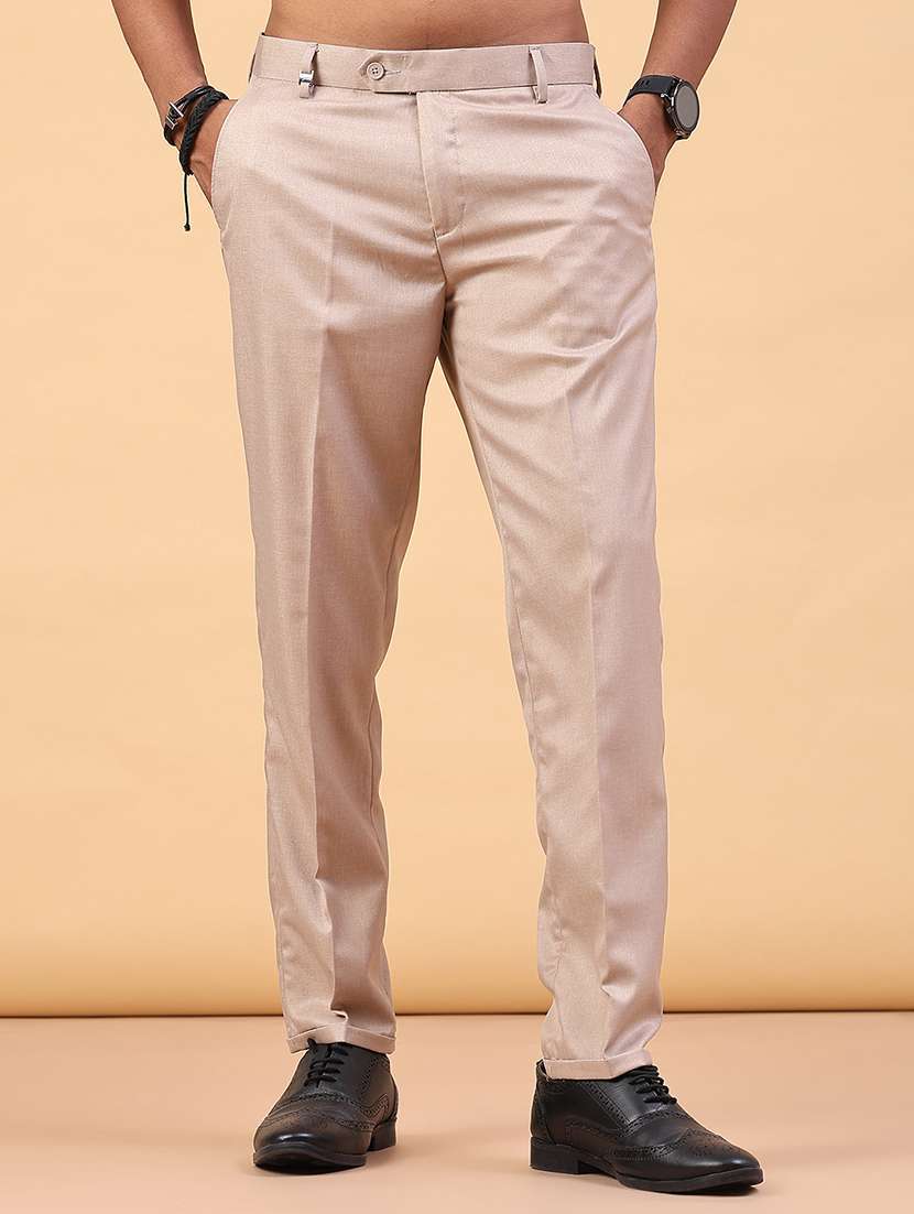 men solid mid rise regular fit trouser