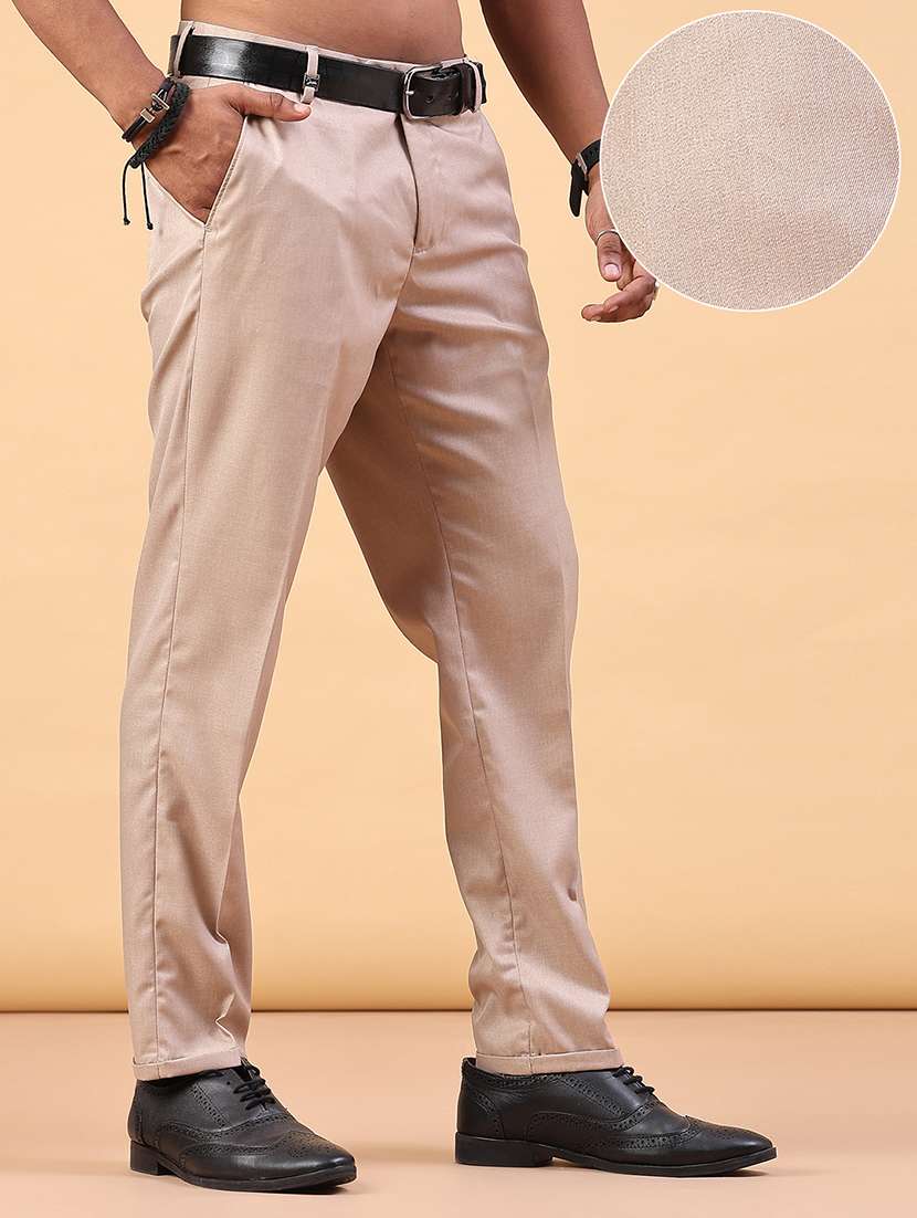 Men Solid Mid Rise Regular Fit Trouser - 22399500 -  Standard Image - 3