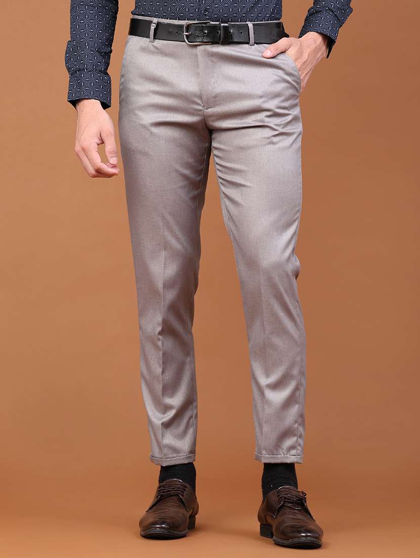 men solid mid rise slim fit trouser