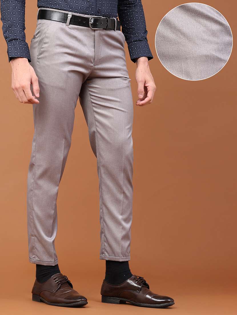 Men Solid Mid Rise Slim Fit Trouser - 22399501 -  Standard Image - 3