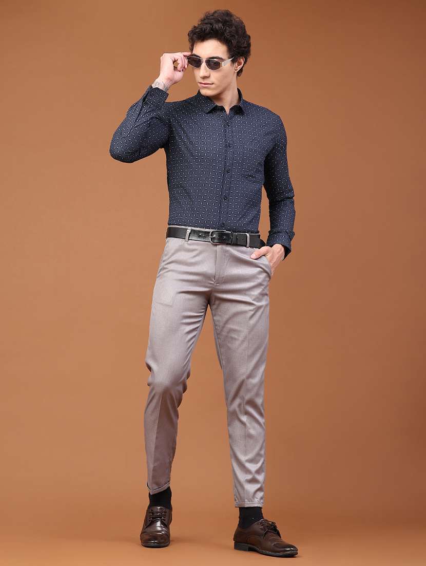 Men Solid Mid Rise Slim Fit Trouser - 22399501 -  Standard Image - 5